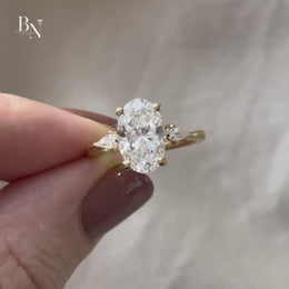 2.5ct Oval Lab Grown Diamond Engagement Ring | Pear Side Stones 14K Yellow Gold