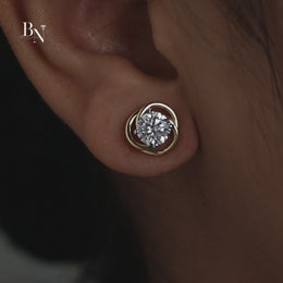 2ctw Round Lab Grown Diamond Stud Earrings | Swirl Gold Halo Studs 14K Gold