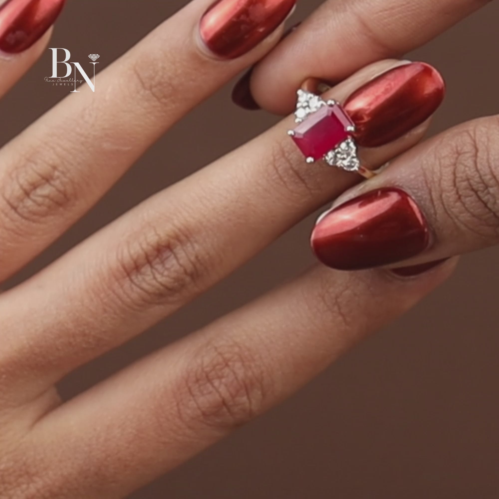 2ct Emerald Cut Red Lab Diamond Engagement Ring | 14K Yellow Gold | Hidden Halo | Triple Cluster Side Stone | Type IIa | IGI Certified Ruby