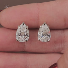 Pear Lab Grown Diamond Stud Earrings | Minimalist Solitaire 14K White Gold