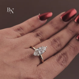 2ct Marquise Lab Grown Diamond Bridal Set | Modern Matte Gold Flush Band 14K Yellow Gold