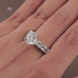 3ct Round Lab Grown Diamond Engagement Ring | NSEW Compass Prong Princess Cut Accents 14K Gold