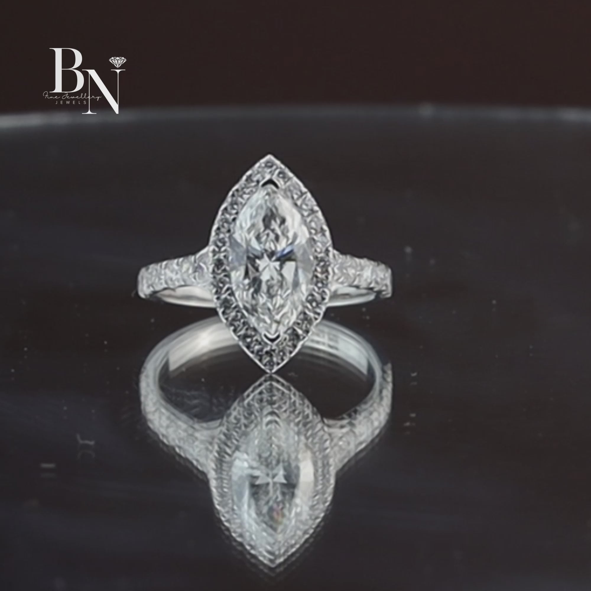 Marquise Cut Lab Diamond Engagement Ring, 1.50 Carat Center Stone, Halo Pavé Band