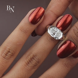 3ct Oval Lab Grown Diamond Engagement Ring | Molten Bezel Heavy Signet Asymmetric 14K Platinum