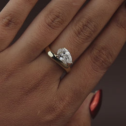 Pear Cut Lab Diamond Engagement Ring, 1.50 Carat Solitaire, Crossover Bypass Band, 14k Yellow Gold Ring