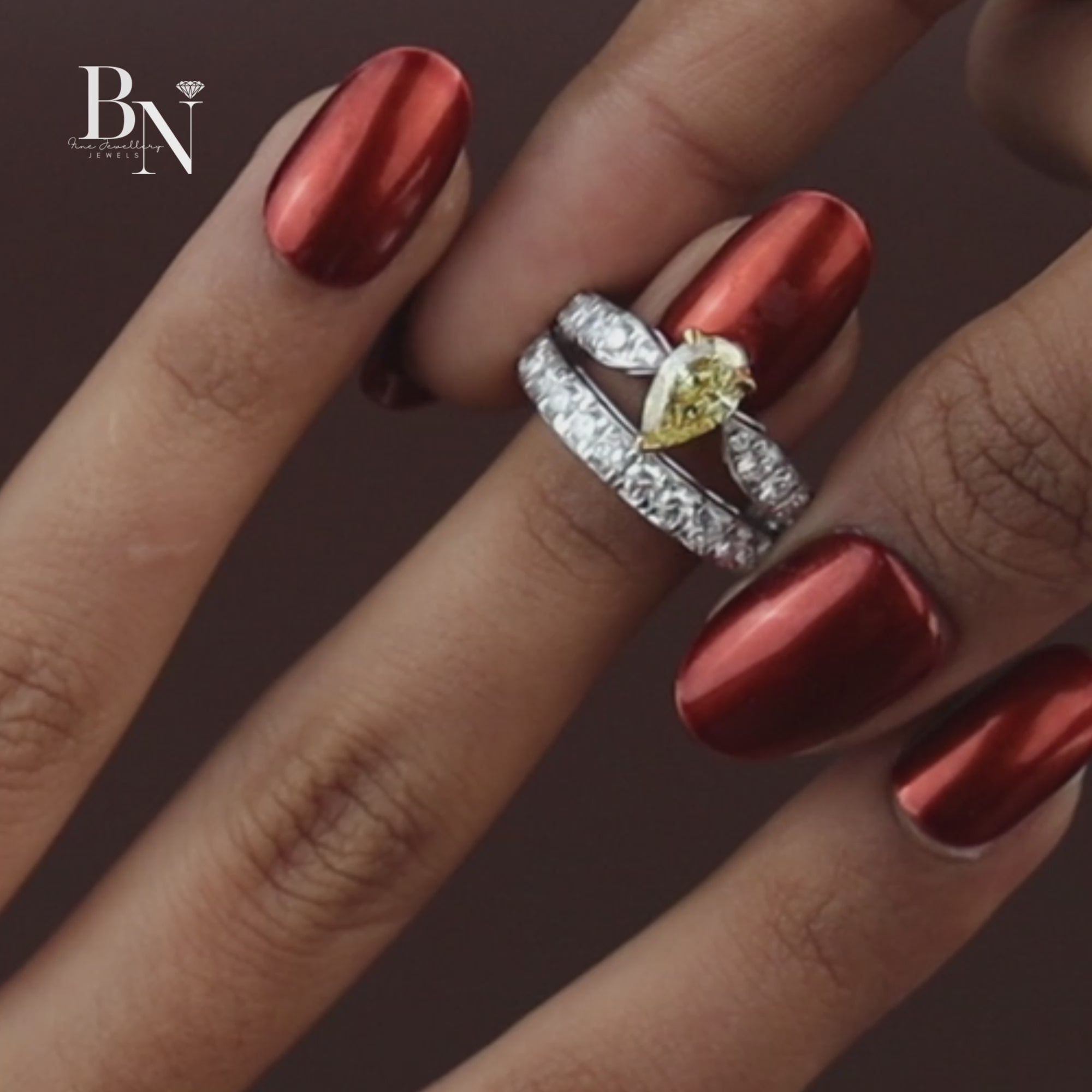 1ct Fancy Canary Yellow Lab Grown Diamond Bridal Set | 14K Yellow Gold Bezel Engagement Ring | Pave Chevron V Nesting Band