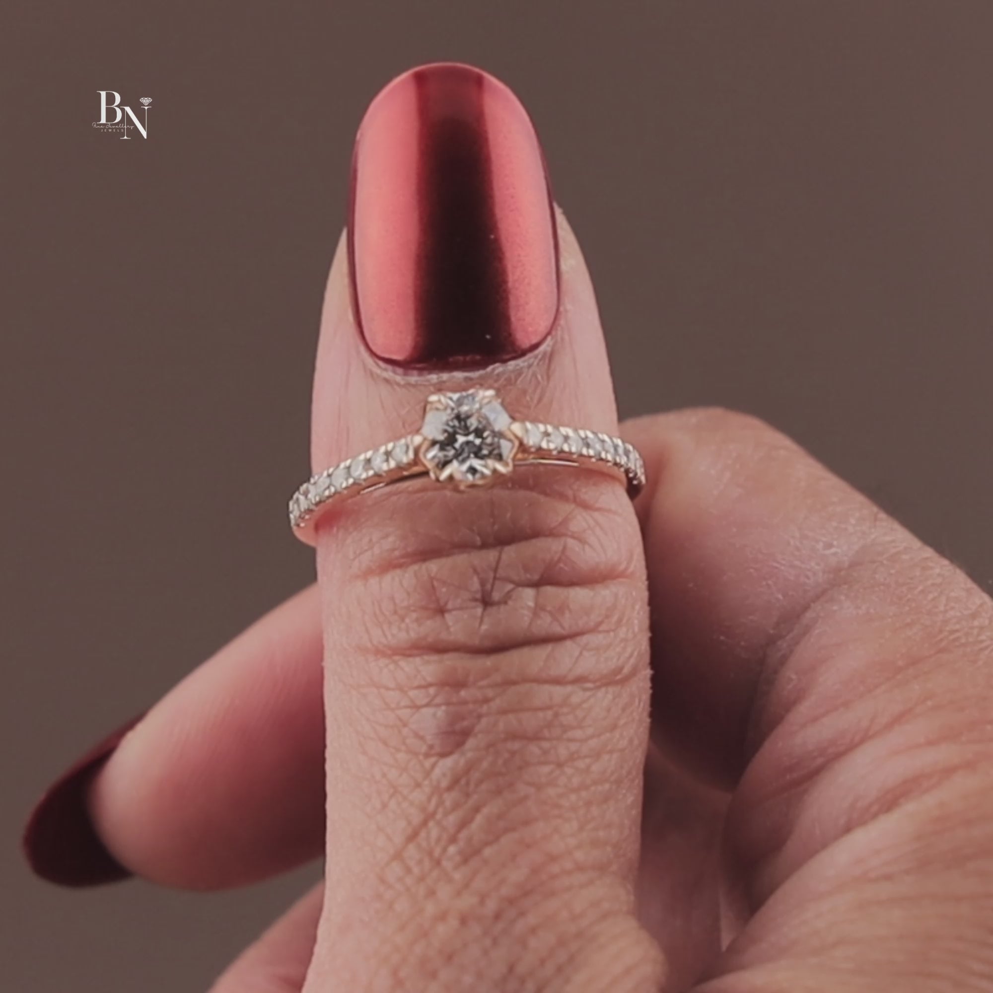 Round Lab Grown Diamond Engagement Ring | 14k Rose Gold Floral Petal Setting | Dainty Pave Bridal Ring | IGI Certified 1ct Promise Ring