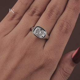 3ct Cushion Lab Grown Diamond Engagement Ring | Modern Bezel Set Pavé Band 14K White Gold