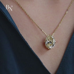 6ct Fancy Yellow Oval Moissanite Necklace | Solitaire Pendant 14K Gold