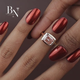 3ct Fancy Pink Cushion Lab Grown Diamond Ring | East West Bezel Set Minimalist Solitaire 14K Rose Gold