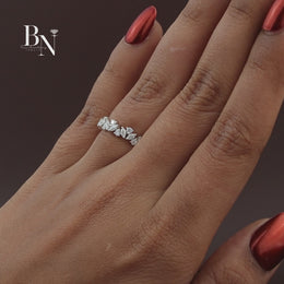 Marquise and Round Lab Diamond Band, Alternating Eternity Wedding Ring, Stackable Bridal Gold Band
