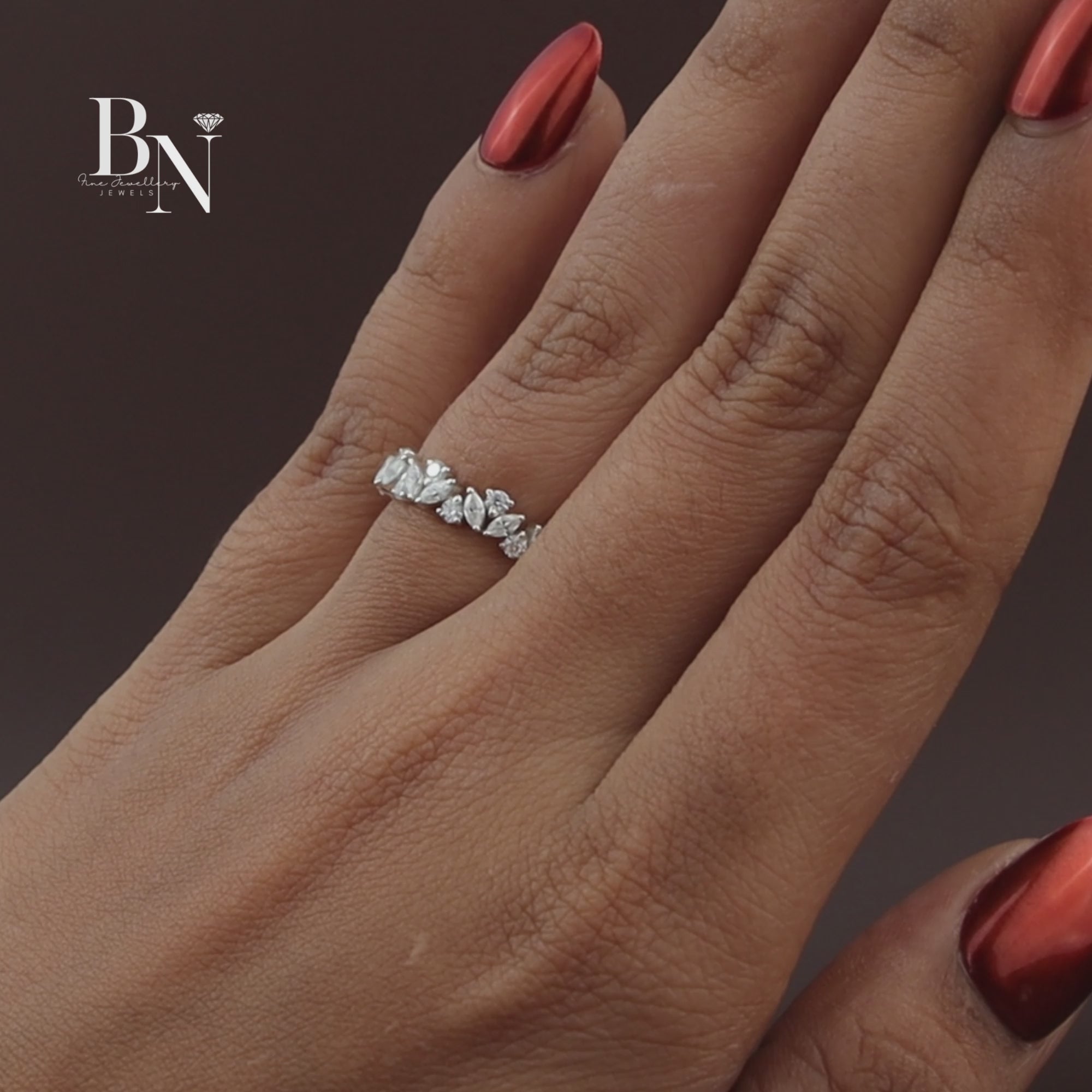 Marquise and Round Lab Diamond Band, Alternating Eternity Wedding Ring, Stackable Bridal Gold Band