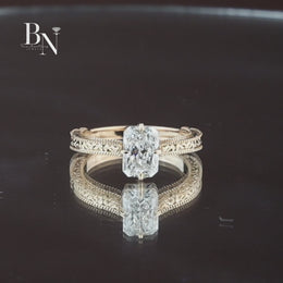 Radiant Cut Lab Diamond Engagement Ring, 1.35 Carat Solitaire, Vintage Engraved Band, 18k Yellow Gold Ring