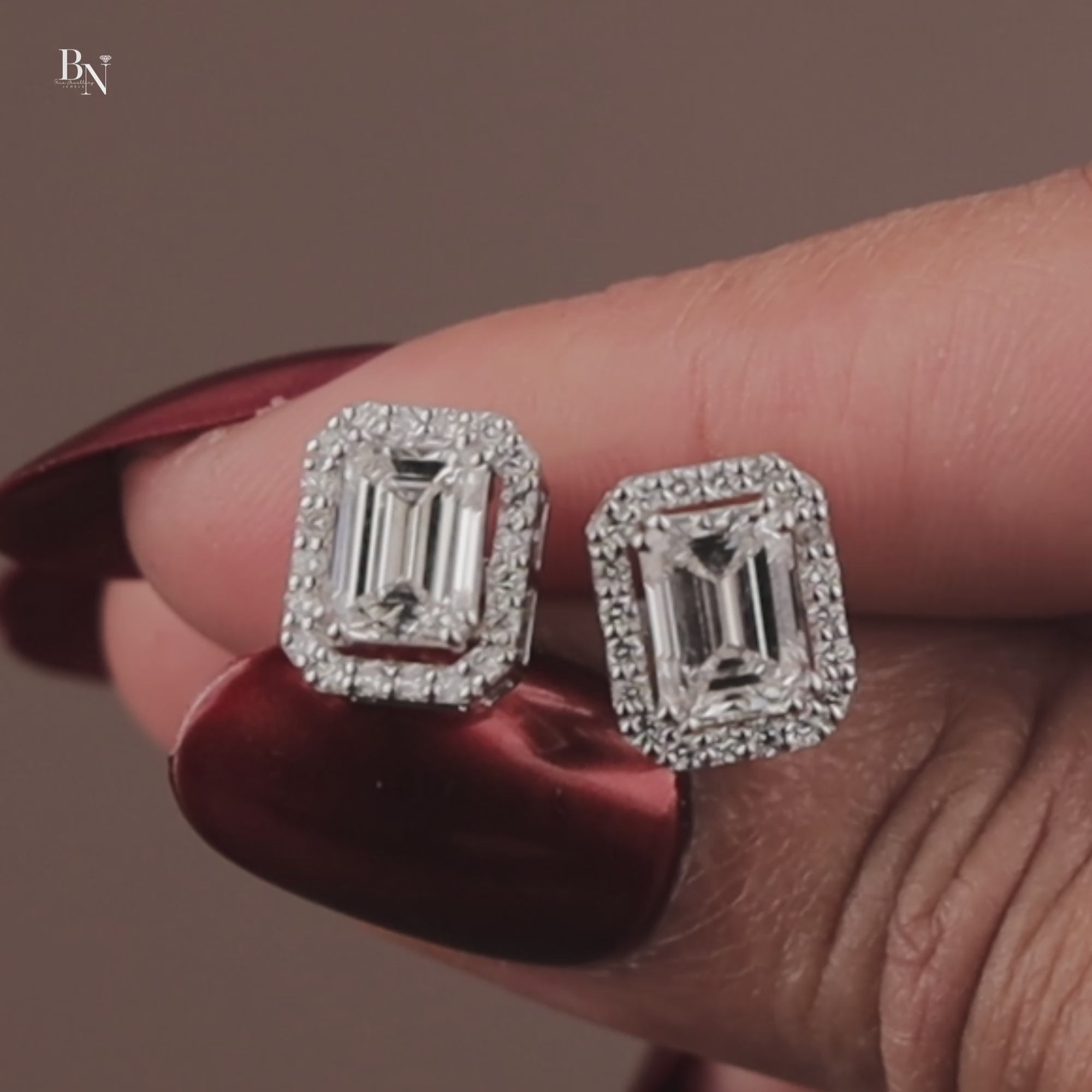 3 carat Emerald Cut Lab Grown Diamond Studs | 2-in-1 Convertible Halo Earrings | 14K White Gold | IGI Certified  | Screw Back Jewelry