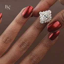 3ct Marquise Lab Grown Diamond Engagement Ring | Marquise Cluster Halo Split Shank 14K Gold