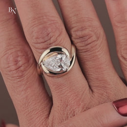 3ct Pear Cut Lab Grown Diamond Engagement Ring | Unique Swirl Bypass Solitaire 14K Gold
