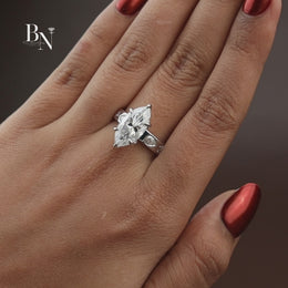 3ct Marquise Lab Grown Diamond Engagement Ring | Six Prong V-Tip Solitaire 14K White Gold