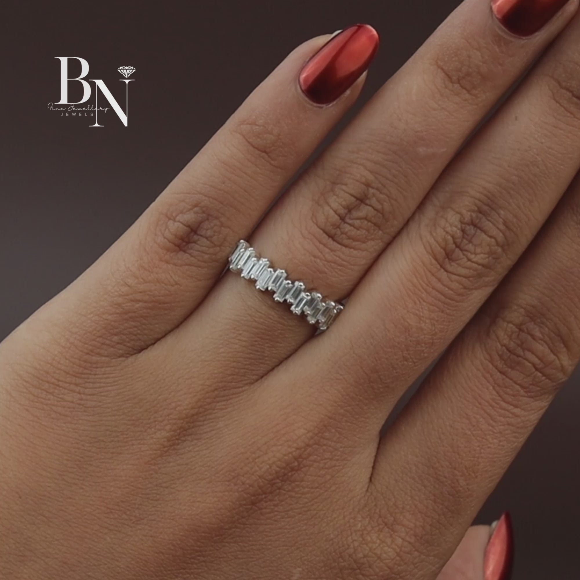 Baguette Cut Lab Diamond Band, Staggered Eternity Wedding Ring, Modern Scattered Diamond Ring