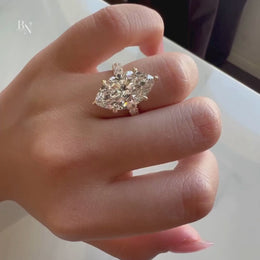 5ct Marquise Moissanite Engagement Ring | Hidden Halo Pavé Brilliant Fire 14K White Gold