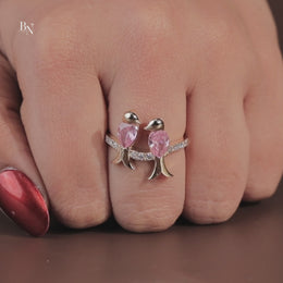 Pink Diamond Toi et Moi Bird Ring | Pear Cut Pink Lab Grown Diamond 14K Gold