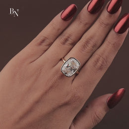 7ct Cushion Lab Grown Diamond Engagement Ring | Modern Bezel Set Solitaire 14K Yellow Gold