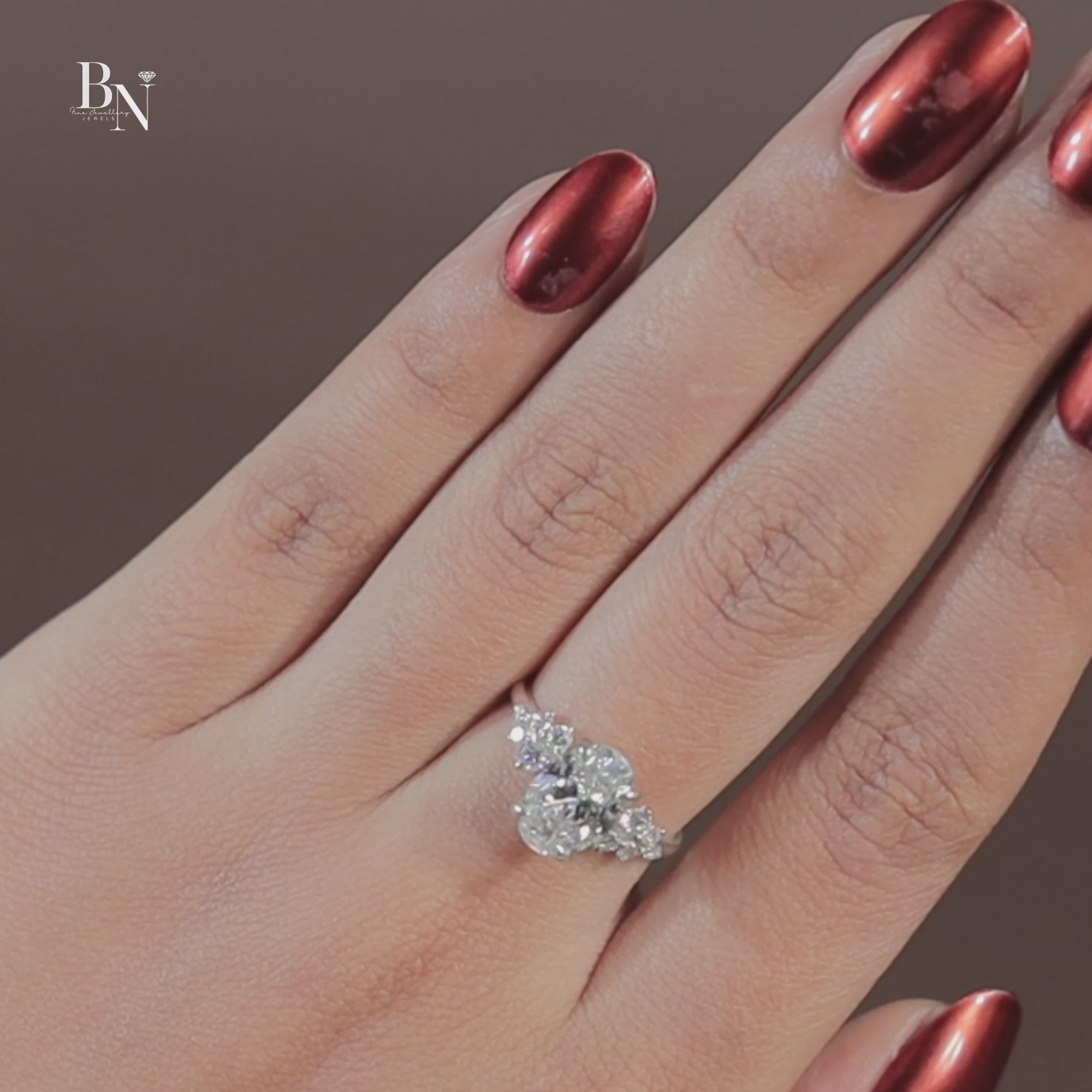 2 Carat Oval Lab Grown Diamond Engagement Ring | 14K White Gold Cluster Setting | IGI Certified | Unique Bridal Anniversary Ring |