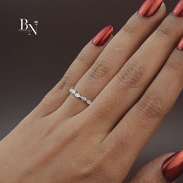 Marquise Lab Diamond Wave Band, Dainty Scalloped Wedding Ring, Curved Stacking Band