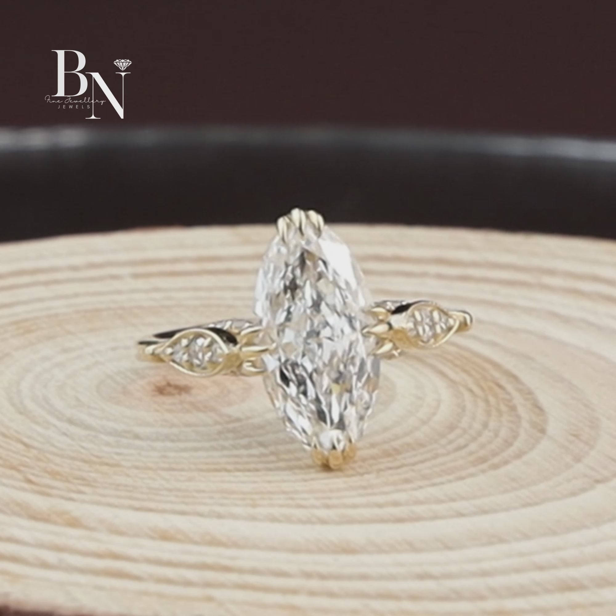 Moval Cut Lab Diamond Engagement Ring, 3 Carat Look Solitaire, Vertical Petal Basket, 14k Gold Bridal Ring