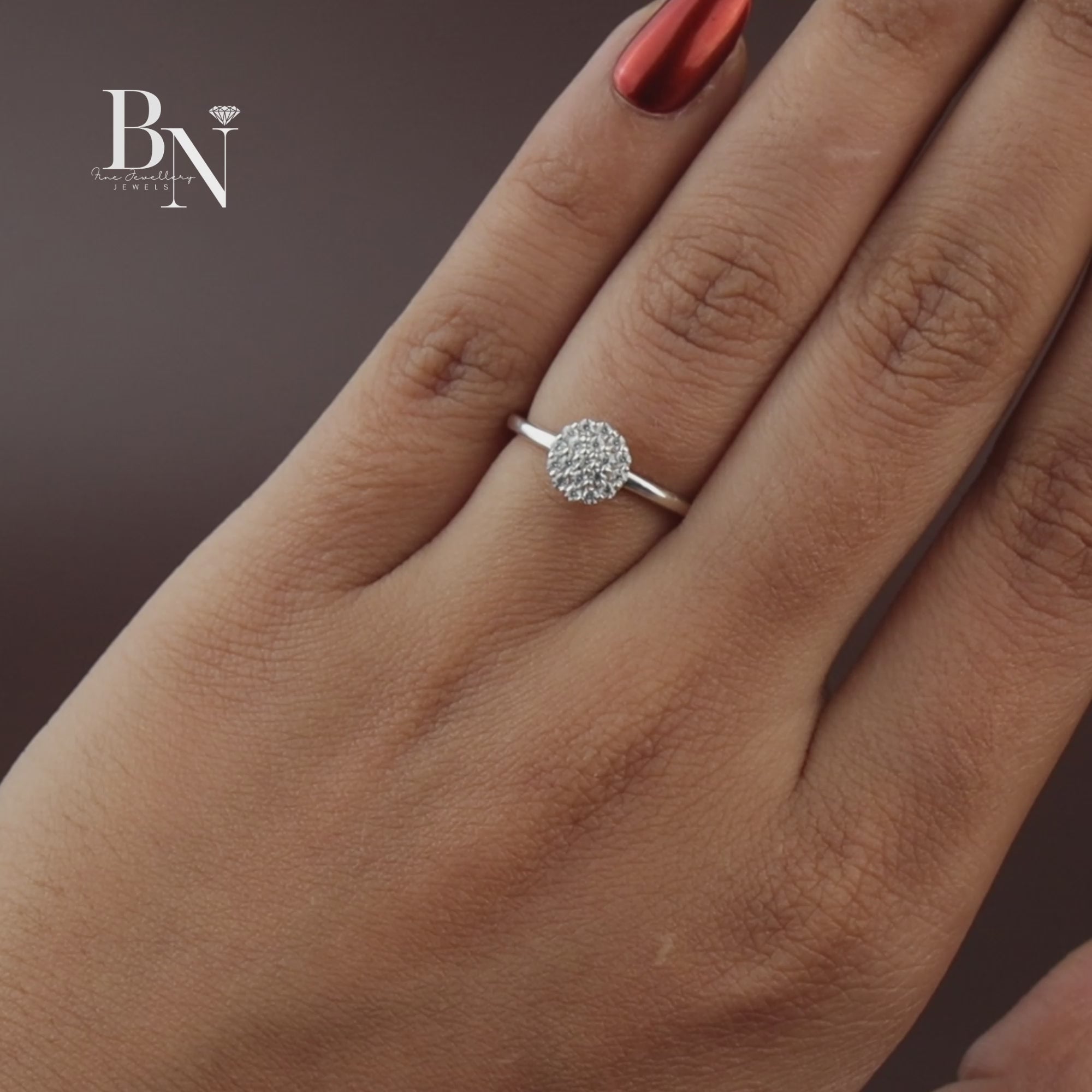 0.20ctw Round Brilliant Cut Lab Grown Diamond Ring | White Gold Composite Cluster Solitaire | Delicate Pave Band