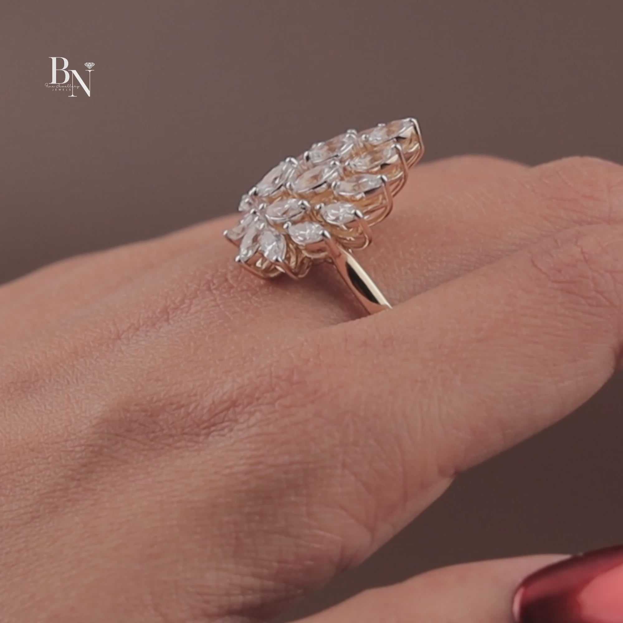 2ctw Marquise Lab Grown Diamond Statement Ring | 14K Yellow Gold Cluster Ring | Unique Sunburst Bridal Band | IGI Certified Lab Diamond |