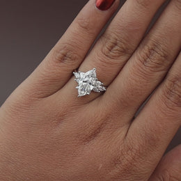 Marquise Lab Diamond Engagement Ring, 2 Carat Appearance Multi Stone Setting, White Gold Tone Bridal Ring