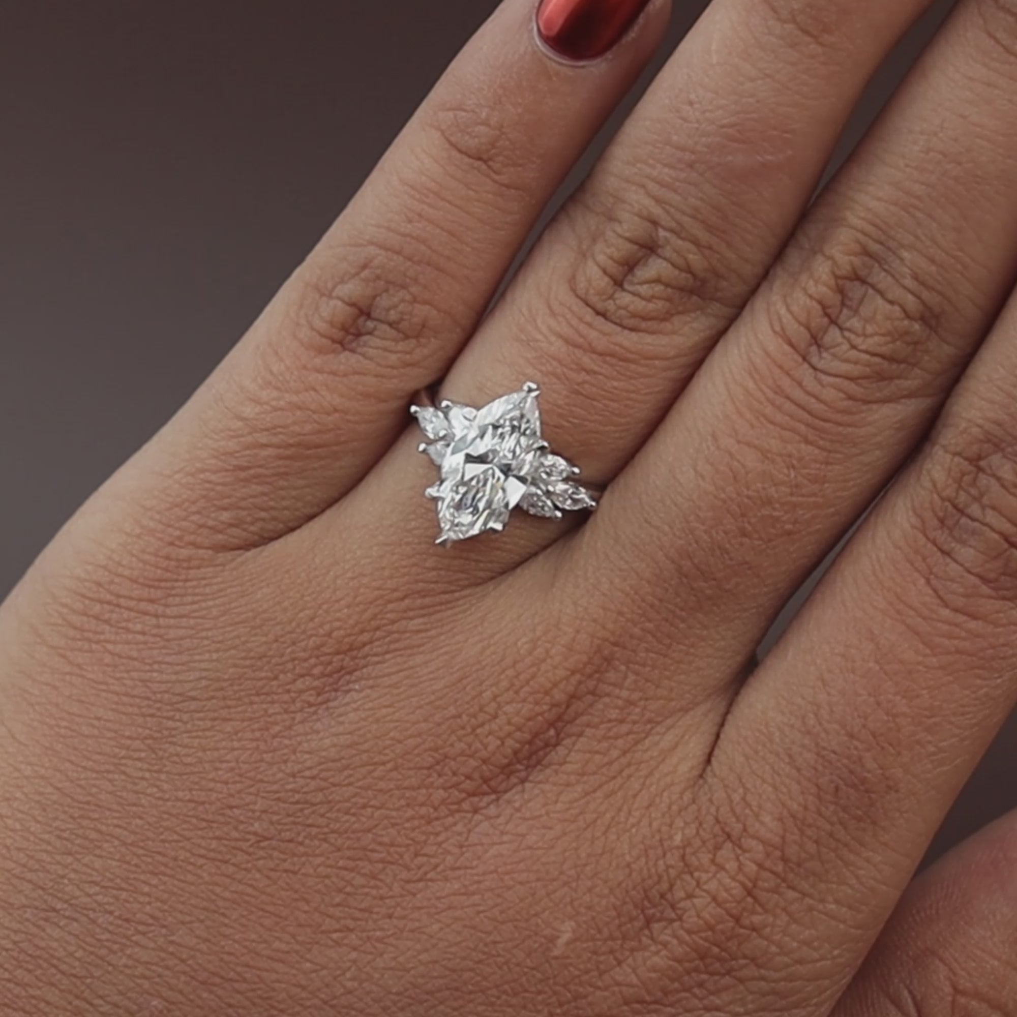 Marquise Lab Diamond Engagement Ring, 2 Carat Appearance Multi Stone Setting, White Gold Tone Bridal Ring