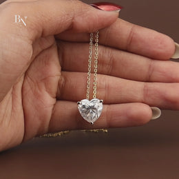 6ct Heart Cut Moissanite Pendant | Solitaire Necklace 14K Yellow Gold