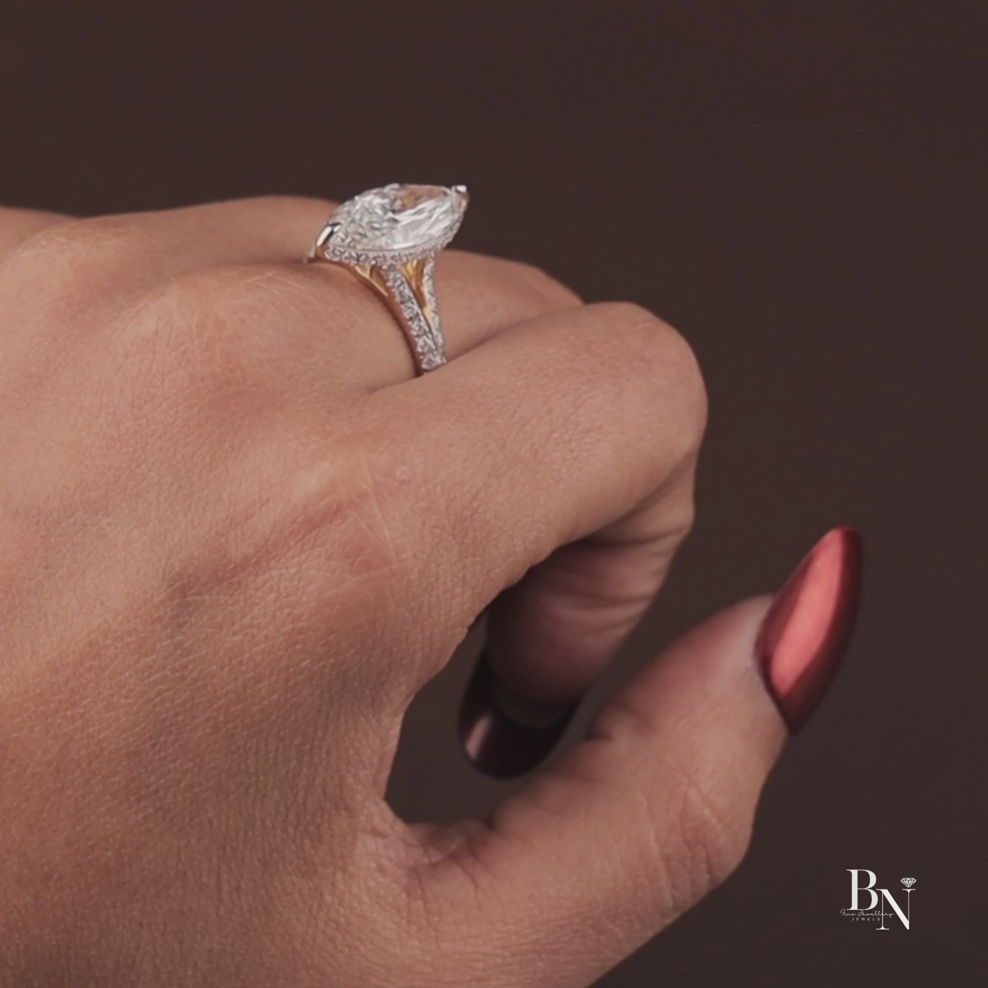 3ct Marquise Lab Grown Diamond Engagement Ring | Hidden Halo Pave Bridal Ring | 14K Yellow Gold Split Shank | IGI Certified | Promise Ring
