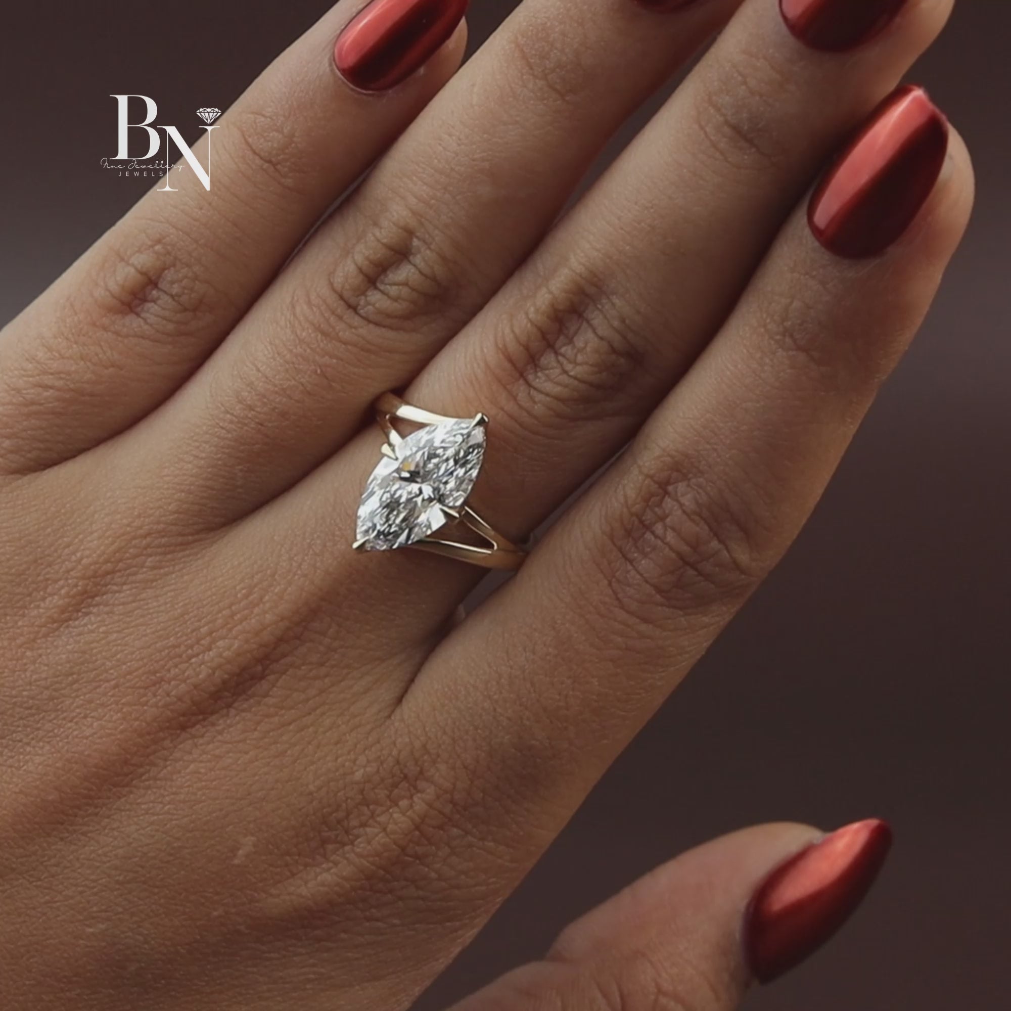 3ct Marquise Cut Lab Grown Diamond Engagement Ring | 14K Gold Split Shank Solitaire | Hidden Halo Accent
