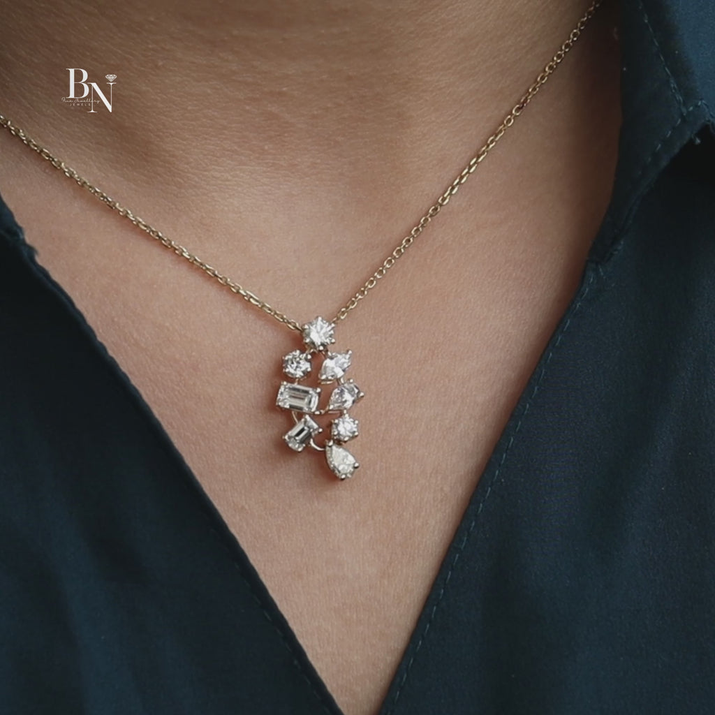 2.50ct Lab Grown Diamond Cluster Pendant | 14K Yellow Gold Mixed Cut Necklace