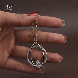 1.50ctw Oval Lab Grown Diamond Necklace Set | Interlocking Circle Pendant 14K Gold