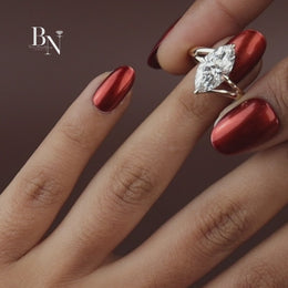 3ct Marquise Cut Lab Grown Diamond Engagement Ring | 14K Gold Split Shank Solitaire | Hidden Halo Accent