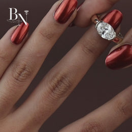 3ct East West Oval Cut Lab Grown Diamond Engagement Ring | Bezel Solitaire Horizontal Plain Band 14K Yellow Gold