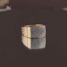 1ct Men's Lab Grown Diamond Signet Ring | Pavé Brick Grid Band 14K Yellow Gold