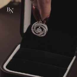 1ct Round Lab Grown Diamond Pendant | Two Tone Gold Spiral Cluster Circle Necklace 14K Gold