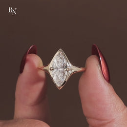 2.5ct Marquise Lab Grown Diamond Engagement Ring | Bezel Set Solitaire 14K Yellow Gold