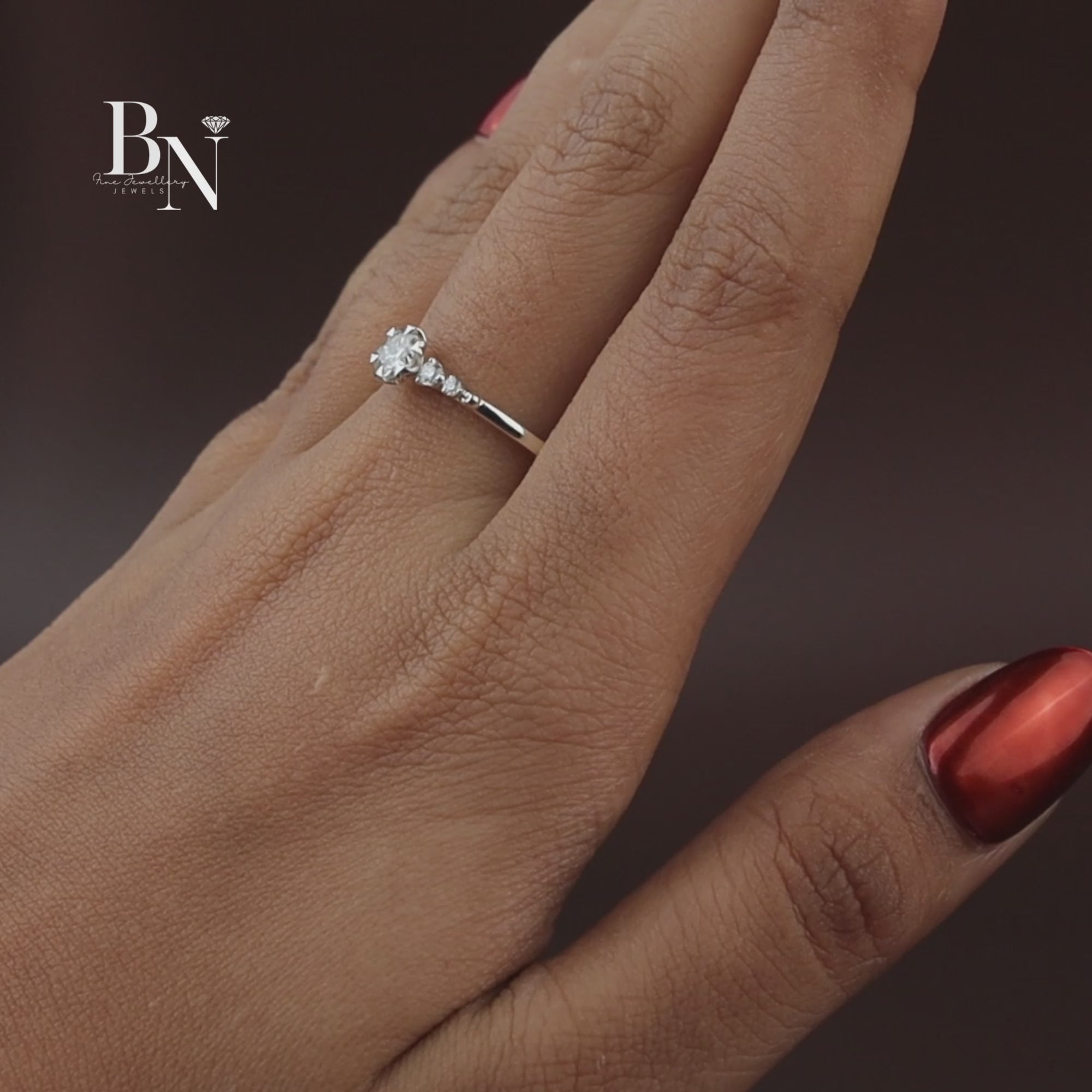 Round Cut Lab Diamond Ring, Floral Basket Setting, Dainty Side Stone Band, 14k Gold Engagement Ring