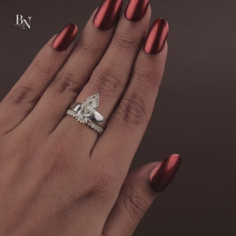 2.5ct Pear Cut Lab Grown Diamond Engagement Ring | Hidden Halo Pavé Band Solitaire 14K White Gold
