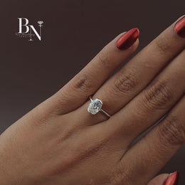 Oval Cut Lab Diamond Ring, 1 Carat Appearance Solitaire, Half Bezel Setting, Minimalist Engagement Ring