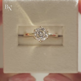 2ct Round Lab Grown Diamond Engagement Ring | Petal Hidden Halo Lotus Solitaire 14K Yellow Gold