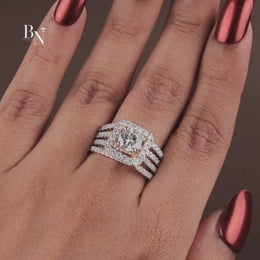 1ct Round Lab Grown Diamond Engagement Ring | Square Halo Triple Pavé Band 14K Yellow Gold