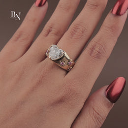 3ct Heart Cut Lab Grown Diamond Engagement Ring | Celestial Star Setting Pink Sapphire Accents 14K Yellow Gold