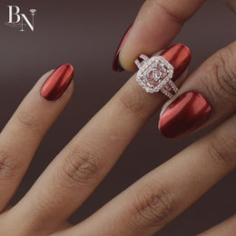 3ct Fancy Pink Radiant Lab Diamond Ring , Rose Gold Halo Engagement Ring , Baguette Side Stones