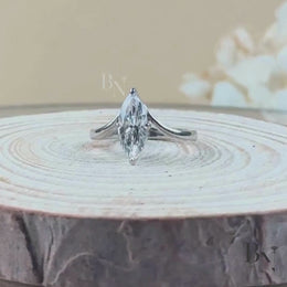 1ct Marquise Lab Grown Diamond Engagement Ring | V Shaped Bypass Solitaire 14K White Gold